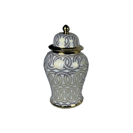 Potiche DKD Home Decor Porcelaine Doré Blanc Oriental (22 x 22 x 42 cm