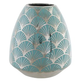 Vase DKD Home Decor Porcelaine Doré Turquoise Blanc Oriental Chrome 16