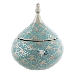 Potiche DKD Home Decor Porcelaine Doré Turquoise Blanc 18 x 18 x 22 cm