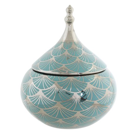 Potiche DKD Home Decor Porcelaine Doré Turquoise Blanc 18 x 18 x 22 cm