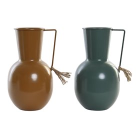 Vase DKD Home Decor 14.5 x 13 x 24 cm Métal Orange Vert Moutarde (2 Un