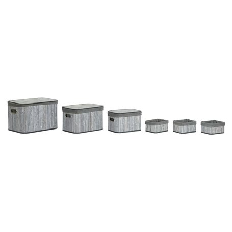 Set de basket DKD Home Decor Blanc Gris Bambou Bois MDF 51 x 35 x 33 c