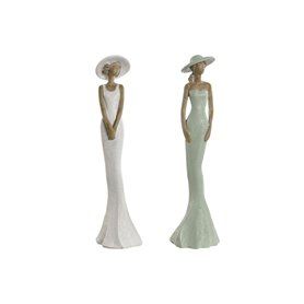 Figurine Décorative Home ESPRIT Blanc Vert Femme 7,5 x 7,5 x 30 cm (2 