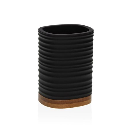 Support pour brosses à dents Versa Noir Résine Bambou 7,6 x 10,6 x 6,7