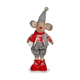 Figurine Décorative Souris Noël 48 cm Blanc Rouge Gris Crème