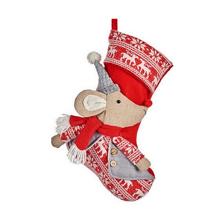 Chaussette de Noël Souris 31 x 5 x 48 cm Rouge Gris Blanc Crème