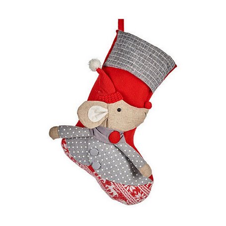 Chaussette de Noël Souris Rouge Gris Blanc Crème 33 x 4 x 50 cm