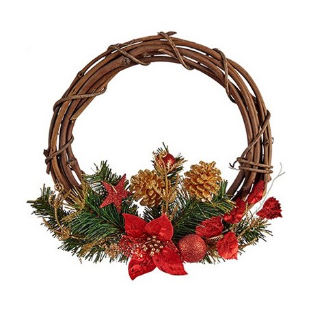 Couronne de Noël 30,48 cm Rouge Bois Vert Plastique