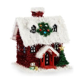 Figurine Décorative Noël guirlande Maison 19 x 24,5 x 19 cm Rouge Blan