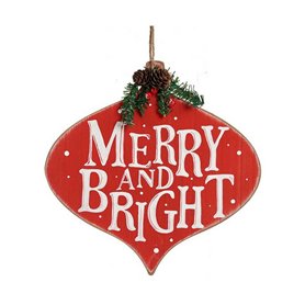 Panneau Merry and  Bright 30 x 3,5 x 30 cm Rouge Blanc Vert Plastique 