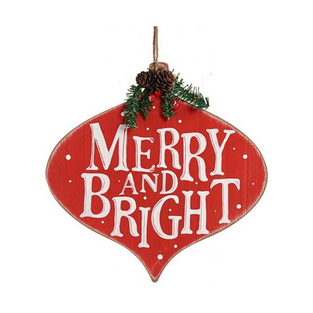 Panneau Merry and  Bright 30 x 3,5 x 30 cm Rouge Blanc Vert Plastique 