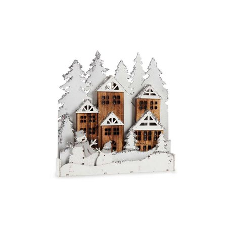 Figurine Décorative Lumière Noël ville 44 x 44,7 x 6 cm Bois Marron Bl