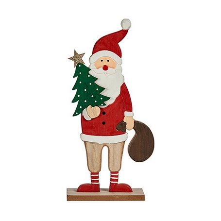 Figurine Décorative Père Noël 5 x 30 x 15 cm Rouge Bois Marron Blanc V