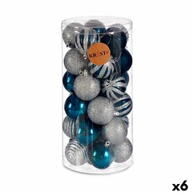 Lot de boules de Noël Bleu Argenté Plastique Ø 6 cm (6 Unités)
