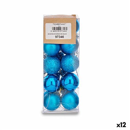 Lot de boules de Noël Ø 3 cm Bleu Plastique (12 Unités)