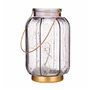 Lanterne à LED Rayures Gris Doré verre 13,5 x 22 x 13,5 cm (6 Unités)