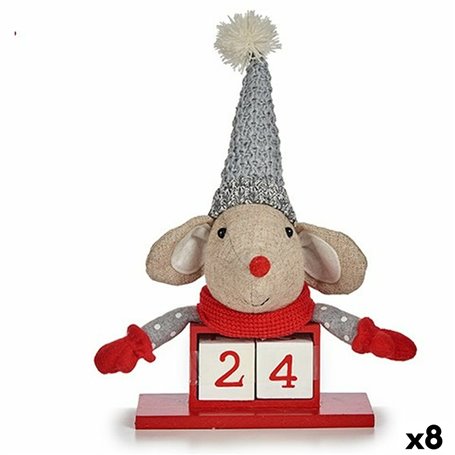 Figurine Décorative Souris Calendrier Rouge Gris Bois 20 x 11 x 20 cm 