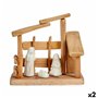 Crèche de Noël Blanc Naturel Bois Céramique 18 x 17 x 8 cm (2 Unités)