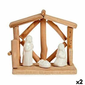 Crèche de Noël Blanc Naturel Bois Céramique 17 x 14,5 x 8 cm (2 Unités