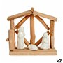 Crèche de Noël Blanc Naturel Bois Céramique 17 x 14,5 x 8 cm (2 Unités