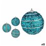 Lot de boules de Noël Avec relief Ø 8 cm Bleu PVC (12 Unités)