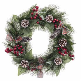 Couronne de Noël Blanc Rouge Vert Naturel PVC 40 cm