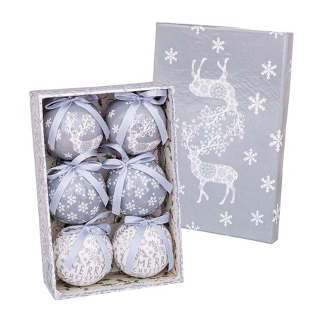 Boules de Noël Blanc Argenté Papier Polyfoam Cerf 7,5 x 7,5 x 7,5 cm (