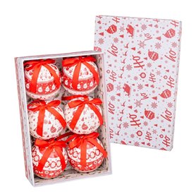 Boules de Noël HO-HO Blanc Rouge Papier Polyfoam 7,5 x 7,5 x 7,5 cm (6