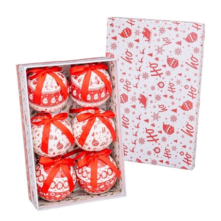 Boules de Noël HO-HO Blanc Rouge Papier Polyfoam 7,5 x 7,5 x 7,5 cm (6