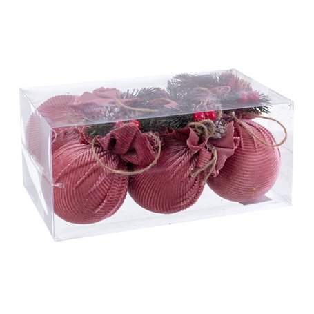 Boules de Noël Multicouleur Rose Velours côtelé Foam 6 x 6 x 6 cm (6 U