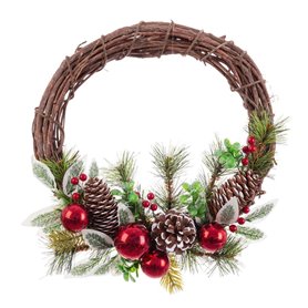 Couronne de Noël Marron Rouge Multicouleur Rotin Plastique Foam Volets