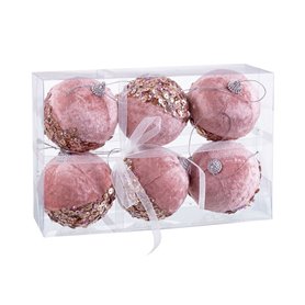 Boules de Noël Rose Doré Polyfoam Tissu 8 x 8 x 8 cm (6 Unités)
