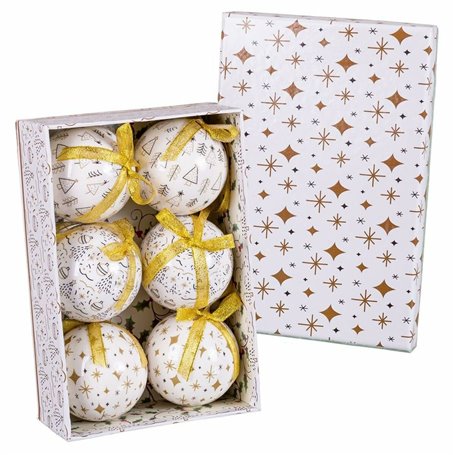 Boules de Noël Blanc Doré Papier Polyfoam 7,5 x 7,5 x 7,5 cm (6 Unités