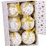 Boules de Noël Blanc Doré Papier Polyfoam 7,5 x 7,5 x 7,5 cm (6 Unités