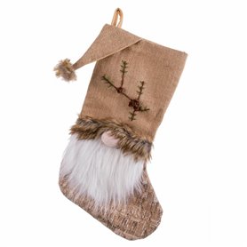 Chaussette de Noël Beige Tissu Père Noël 30 x 3 x 47 cm