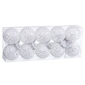 Boules de Noël Blanc Argenté Plastique Tissu Paillettes 6 x 6 x 6 cm (