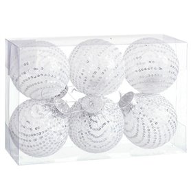 Boules de Noël Blanc Argenté Plastique Tissu Paillettes 8 x 8 x 8 cm (