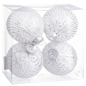 Boules de Noël Blanc Argenté Plastique Tissu Paillettes 10 x 10 x 10 c