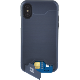 Coque rigide Colorblock bleu foncé avec porte-cartes pour iPhone X/XS