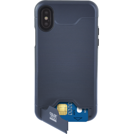 Coque rigide Colorblock bleu foncé avec porte-cartes pour iPhone X/XS