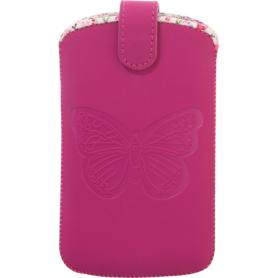 Pouch universel vertical rose taille L avec papillon embossé