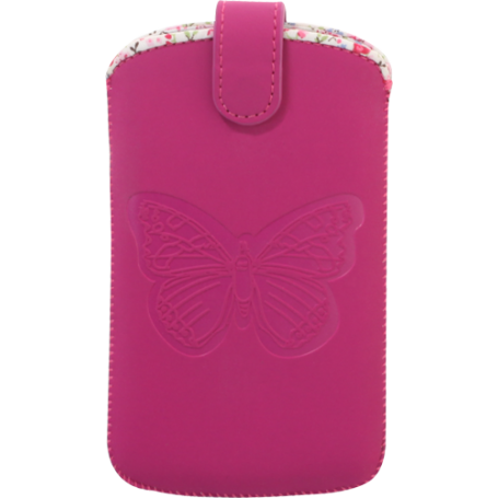 Pouch universel vertical rose taille L avec papillon embossé