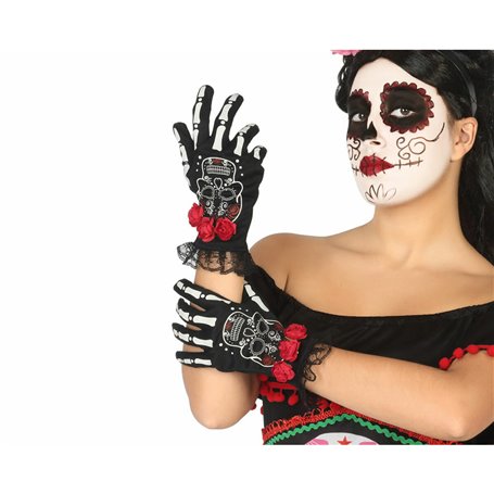 Gants Crâne Noir Halloween