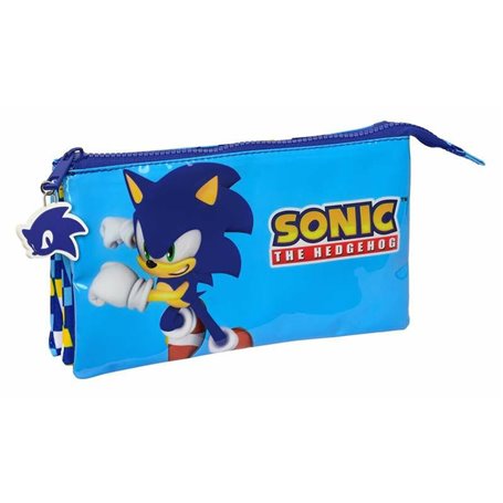 Trousse Fourre-Tout Triple Sonic Speed 22 x 12 x 3 cm Bleu Enfant