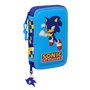 Plumier double Sonic Speed Bleu 12.5 x 19.5 x 4 cm (28 Pièces)