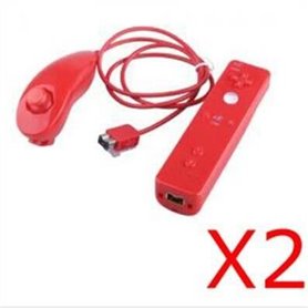Manette Wiimote+Nunchuck+Housse Pour Wii rouge X2