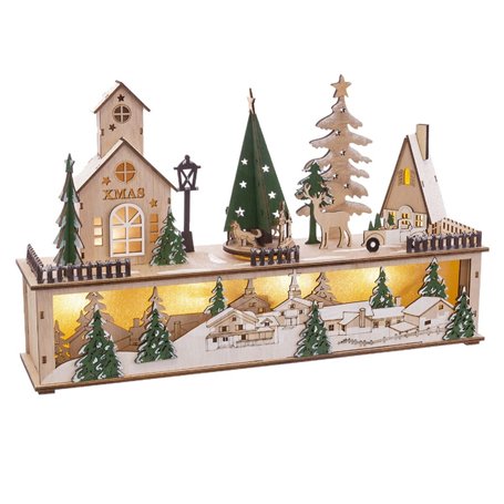 Décorations de Noël Vert Naturel Bois Maisons 45 x 10 x 27 cm