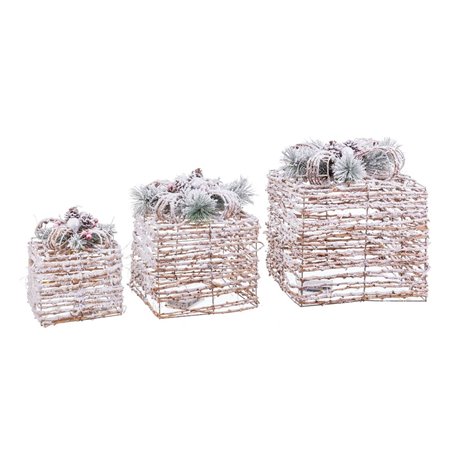 Décorations de Noël Naturel Métal Plastique Fibre Boîte Cadeau 25 x 25