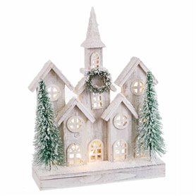 Décorations de Noël Blanc Vert Bois Plastique ville 30 x 10 x 43 cm