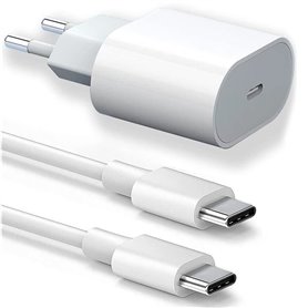 Chargeur Rapide USB-C 25W + Câble USB-C vers USB-C 20W 1M pour iPhone 